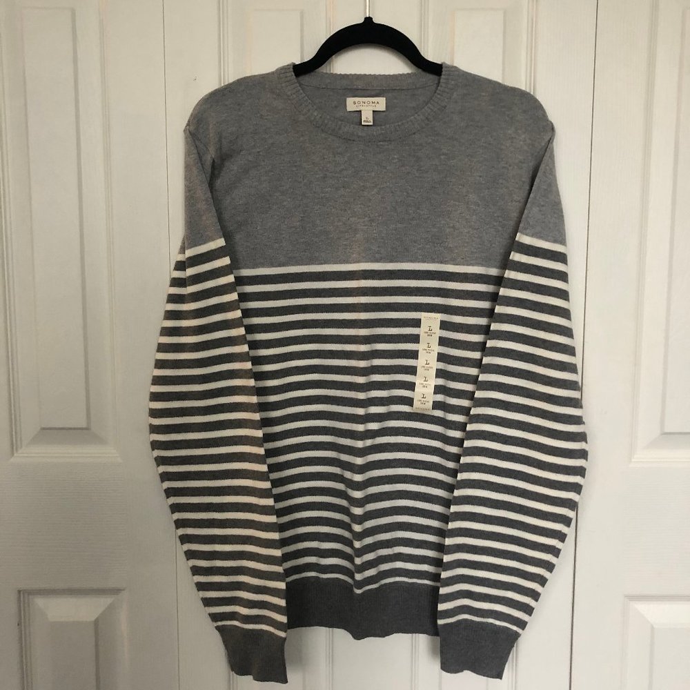 NWT Sonoma Life + Style gray striped sweater